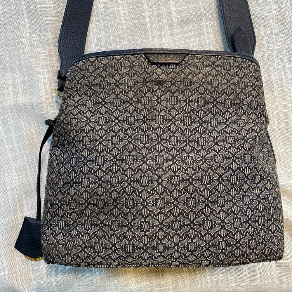 Radley London Dukes Place Medium Ziptop Purse Crossbody Bag Blue Gray Jacquard